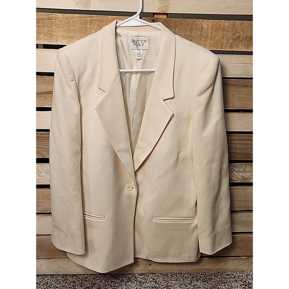 Vintage Bretton Place‎ Ivory Wool Size 12 Womans Blazer